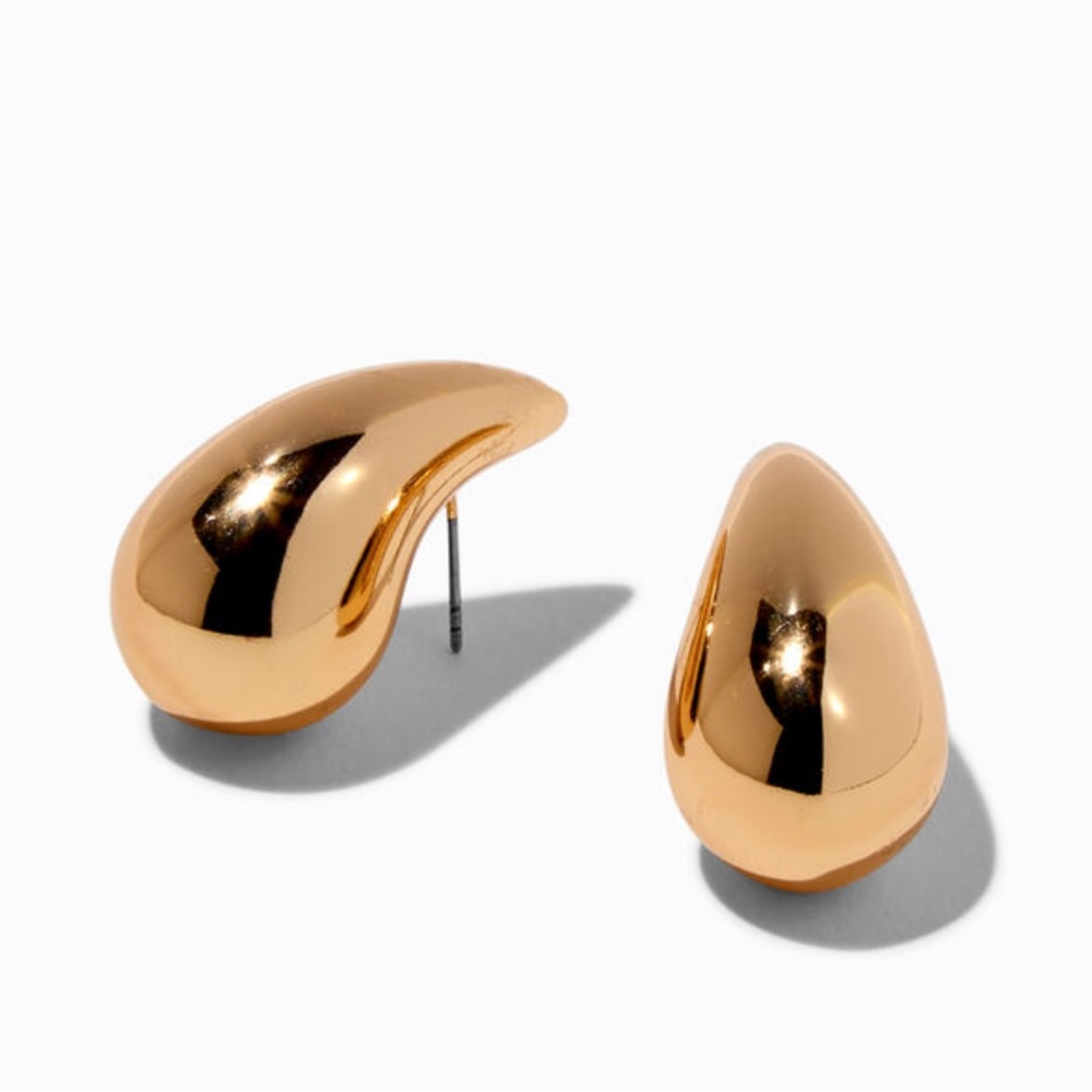 Claire’s Large Gold Bean Earrings 1” Drop - Picture 2 of 3